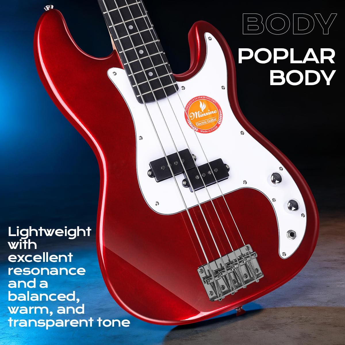 Electric Bass Guitar 4 Strings Full-Size Standard Bass PB-Style Beginner Kit Black for Starter with Gig Bag Guitar Strap and Guitar Cable(PB-Red)