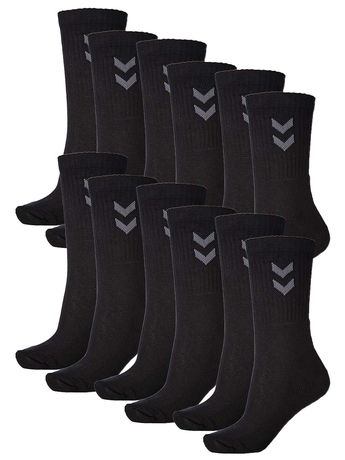 hummel Unisex Sports Socks Pack of 6 I 41-45, Black (2001), 32-35
