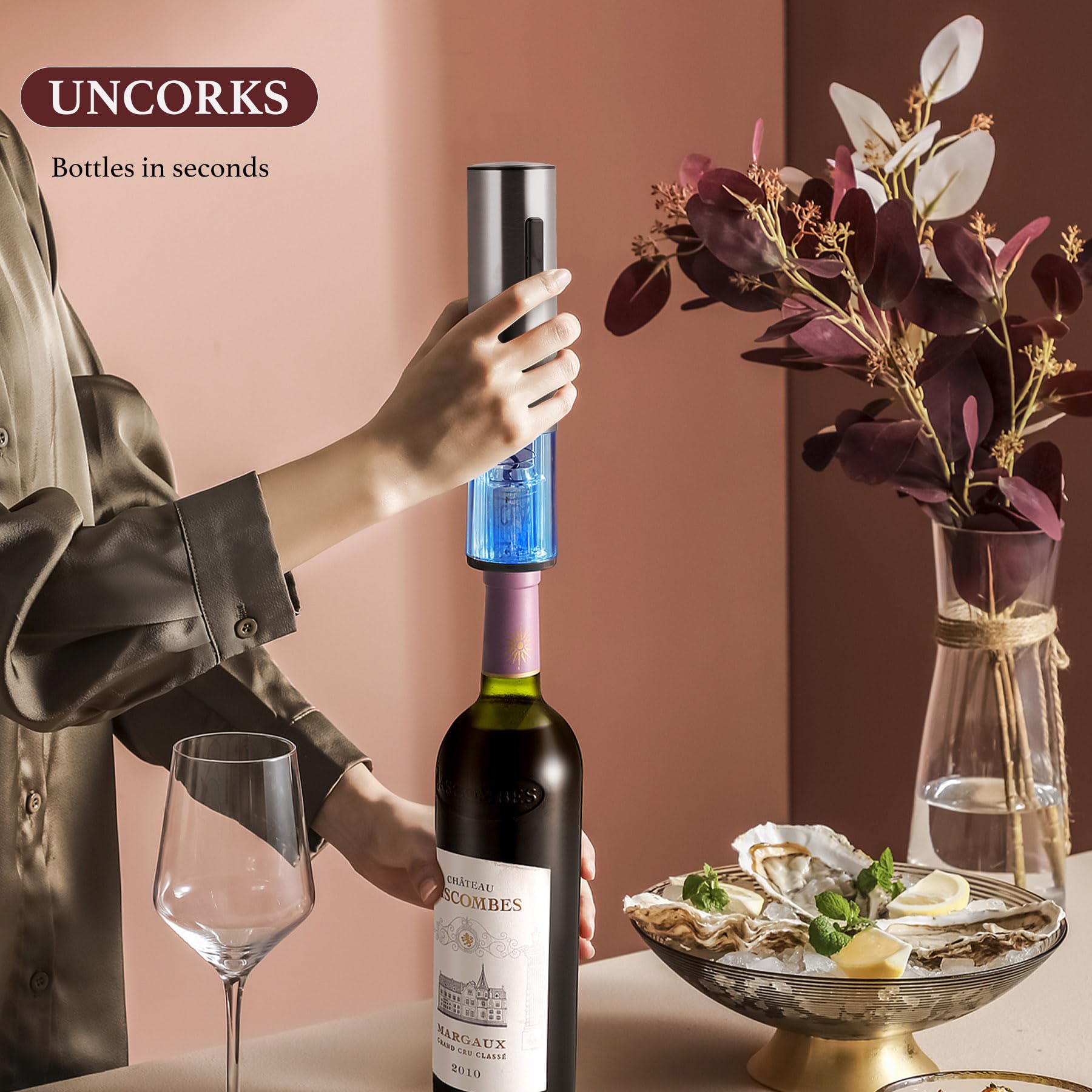 Amazon.com: Juego de abridor de vino eléctrico, abridor automático de vino  con un solo clic con vertedor de vino, cortador de lámina, tapón al vacío,  sacacorchos eléctrico para quitar fácilmente el corcho,