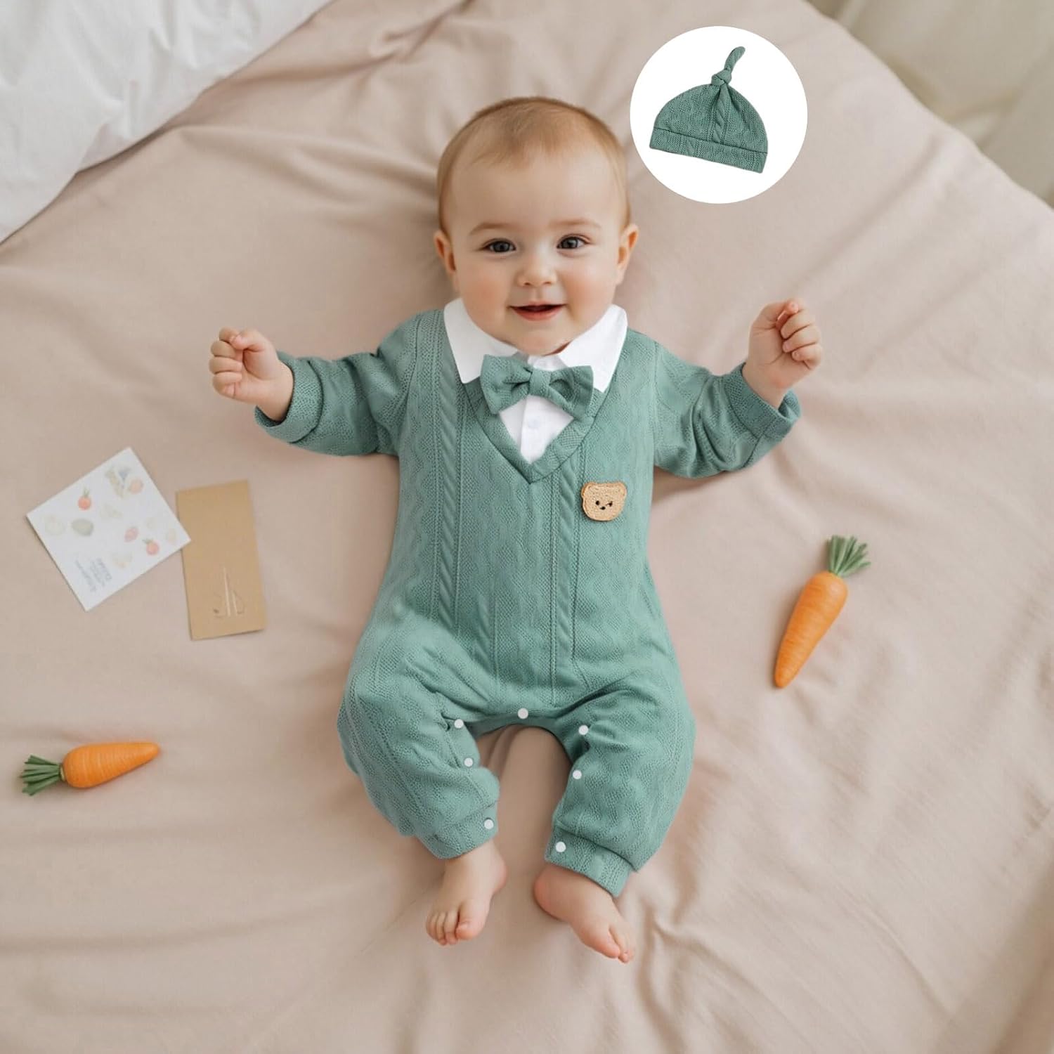 Newborn Infant Baby Boy Outfits Suit Bowtie Bear Embroidery Dress Romper Jumpsuit Gentleman Wedding Clothes Formal - Image 2