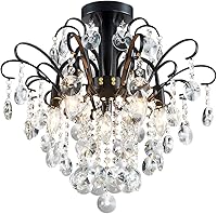 Vista 4 de WUZUPS Crystal Chandelier Flushmount Ceiling Light Modern Lighting Fixture for Bedroom Hallway Bar Kitchen Bathroom, H 17.5'' x W 19.3'', E12 Base