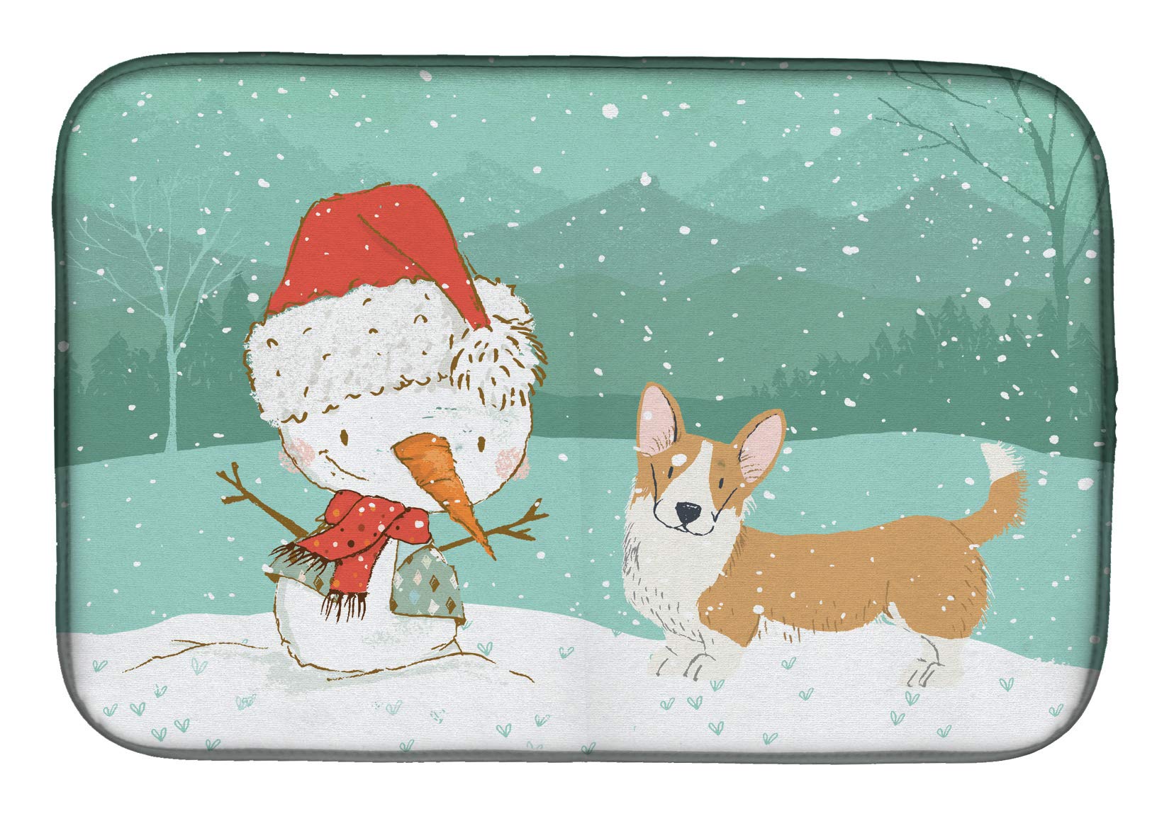 Tapis d'évier Corgi de Noël absorbant et lavable en polyester pour cuisine multicolore