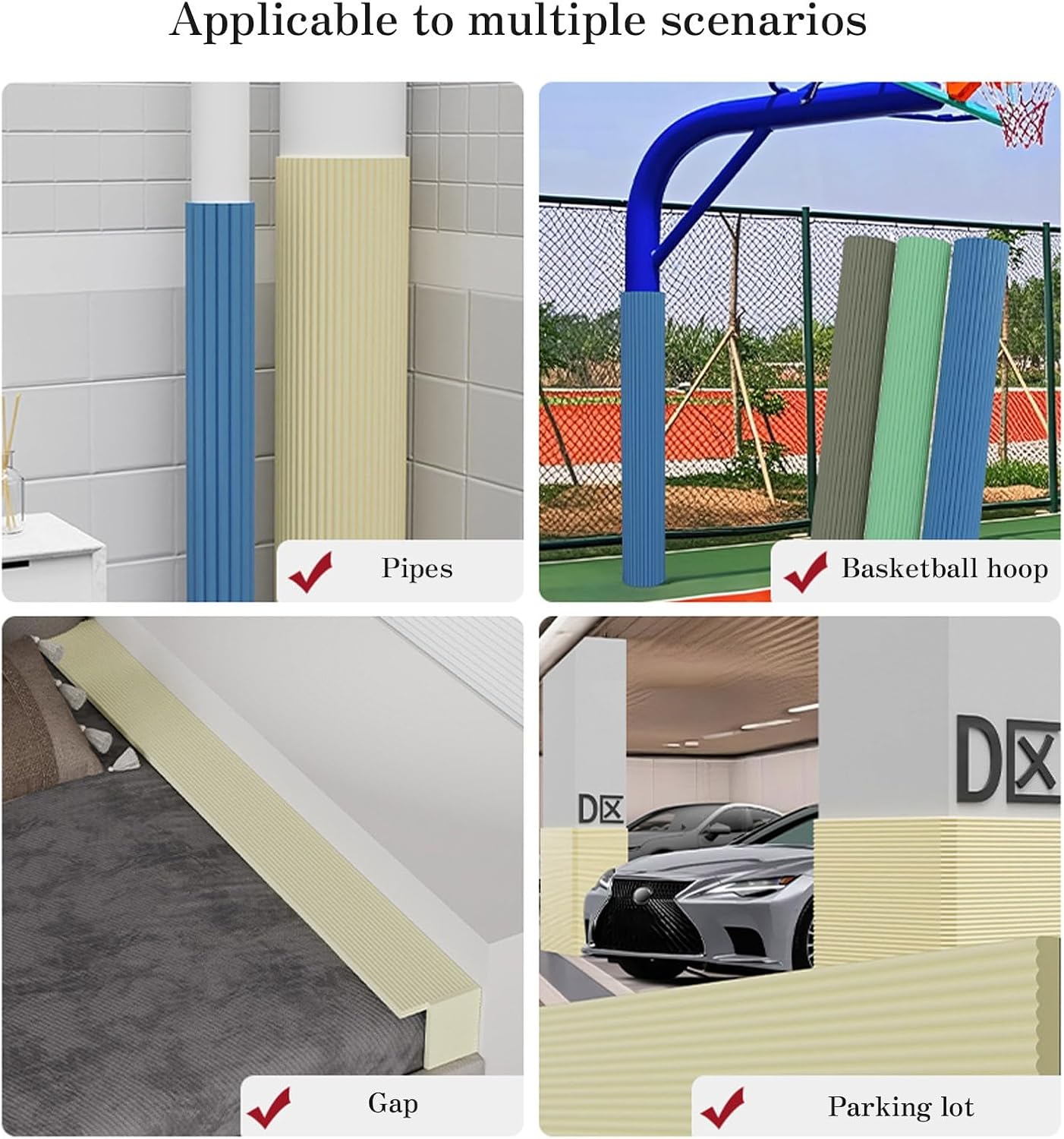 Basketball Pole Protector Padding, 2/4/10m Self Adhesive Wrap Around Column Cushion Cover Waterproof Wall Bumper Protector for Basement, Garage