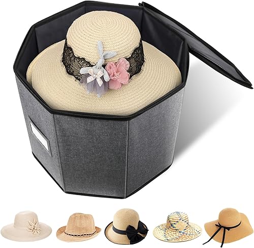 Risapor Caja de almacenamiento para sombreros, cajas de sombreros para mujereshombres, caja plegable para sombreros de viaje con tapas, cajas