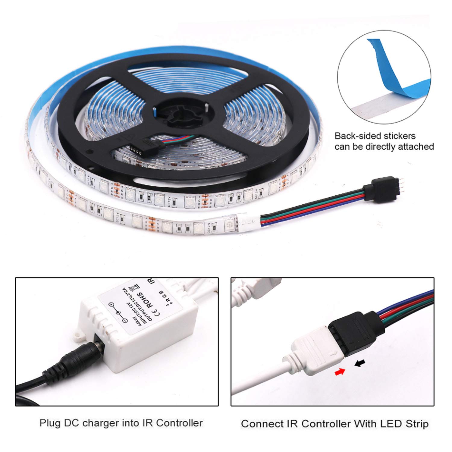 XUNATA 12V Tiras LED RGB 5050 SMD Para TV Tira de Luces LED Kit Completo con control remoto de 44 teclas- (20m 1200 LEDs) No impermeable