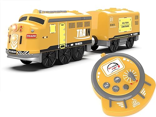 Tren motorizado para niños, juguete de tren de locomotora a control remoto para pistas de madera, trenes eléctricos a batería con efectos de sonido