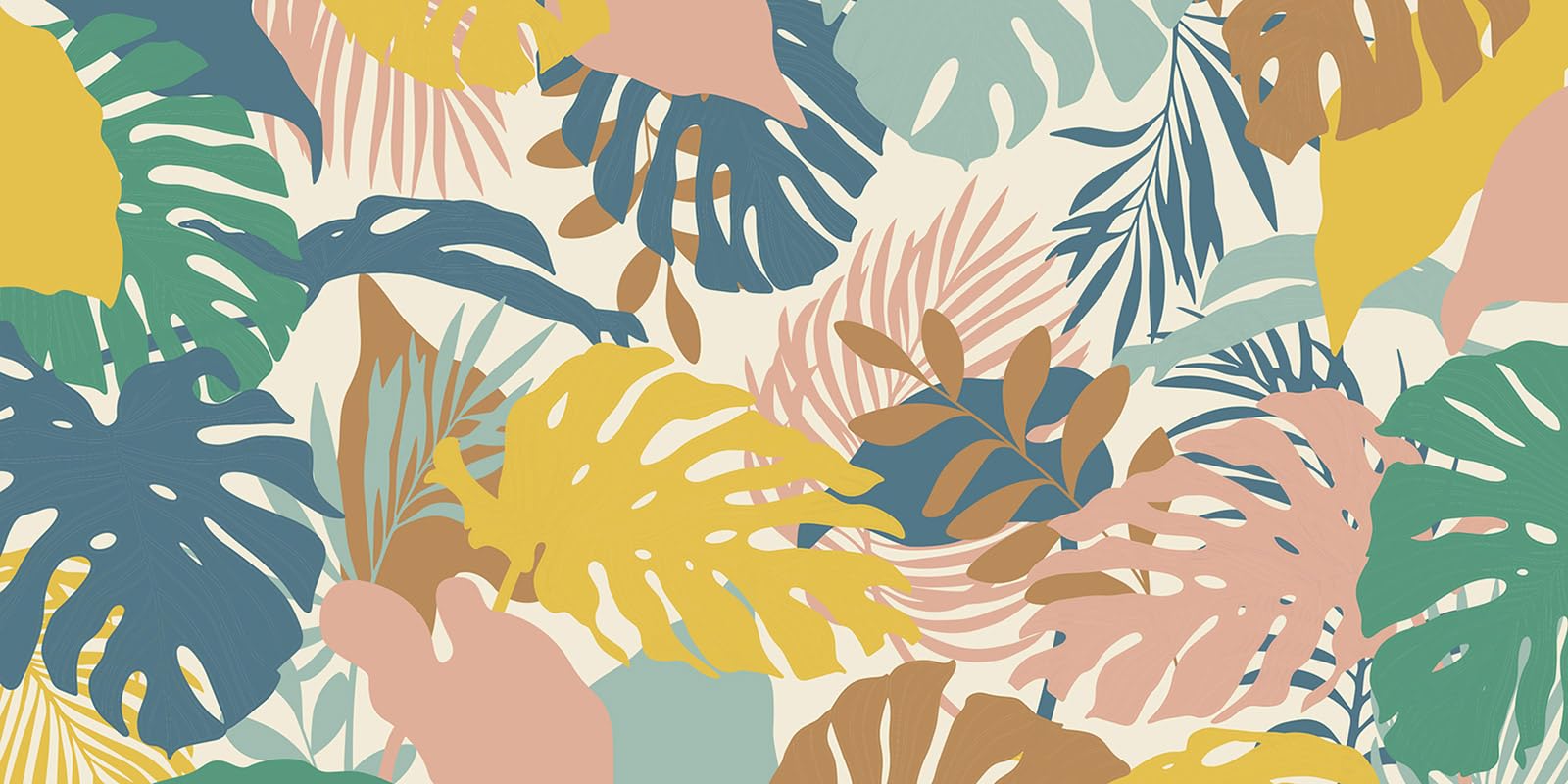 Papier peint panoramique feuilles tropicales Lumalea grand format 640x320 cm