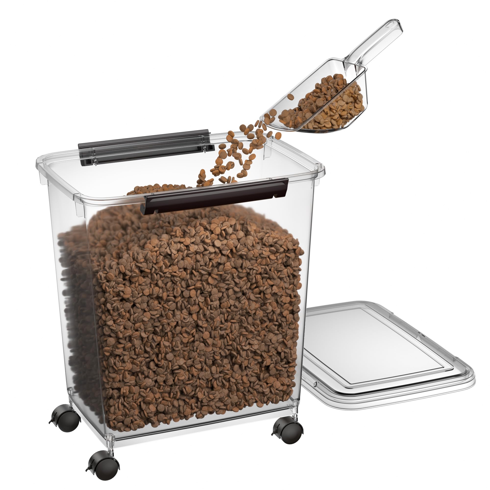 Cetomo 32L*3 Contenitori per Cibo per Cani Ermetici con Ruote, Guarnizione Silicone e Chiusura a Scatto, Scatole di Conservazione, Trasparente, 32L(12kg), 3 Unità