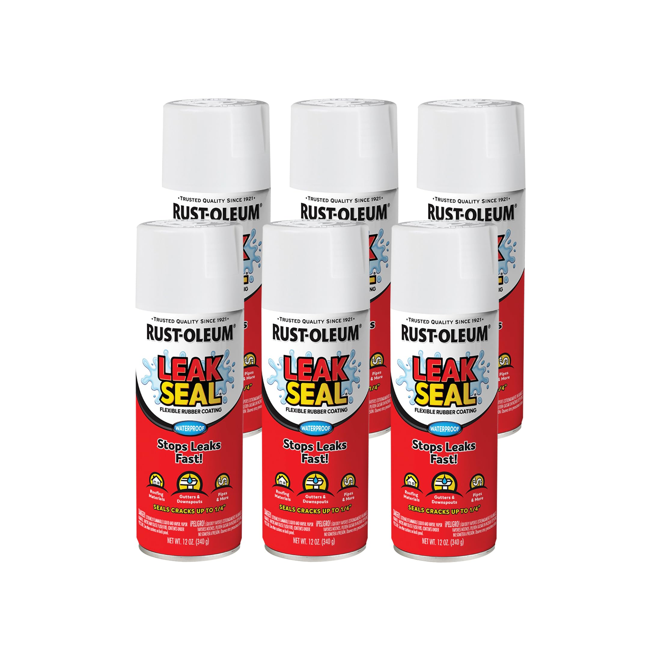 6-Pack of 12 oz Rust-Oleum Brands 267970 White Stops Rust, LeakSeal Flexible Rubber Coating Spray