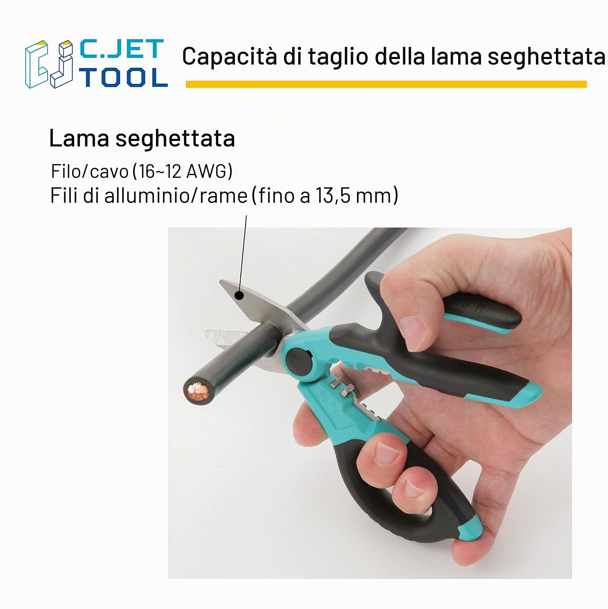C.JET TOOL Forbici da elettricista, 170 mm, in acciaio inox, design multi-presa, cavo morbido in alluminio e rame