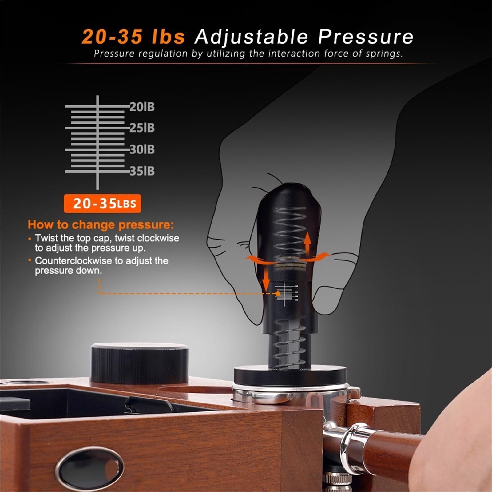 Accesorio De Presión Ajustable Universal De 51mm/53,3mm/58mm Calibrado Espresso Tamper 20-35lbs(58.35mm)