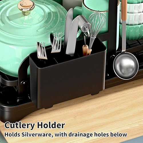 Miniatura 9 de GAOKASE Escurridor de platos, escurridor de platos con tabla de drenaje, juego grande multifuncional de 2 niveles para encimera de cocina y colador