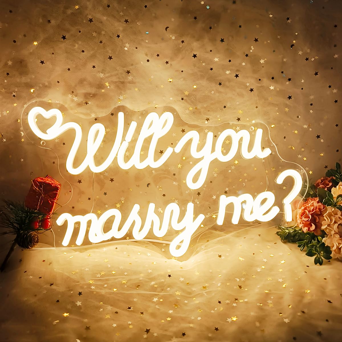 Will You Marry Me Neon Sign for Wall Decor, LED Hanging Proposal Wedding Party Engagement Neon Light Signs, Dimmable Marry Me Light Up Signs Room Decoration USB Powered