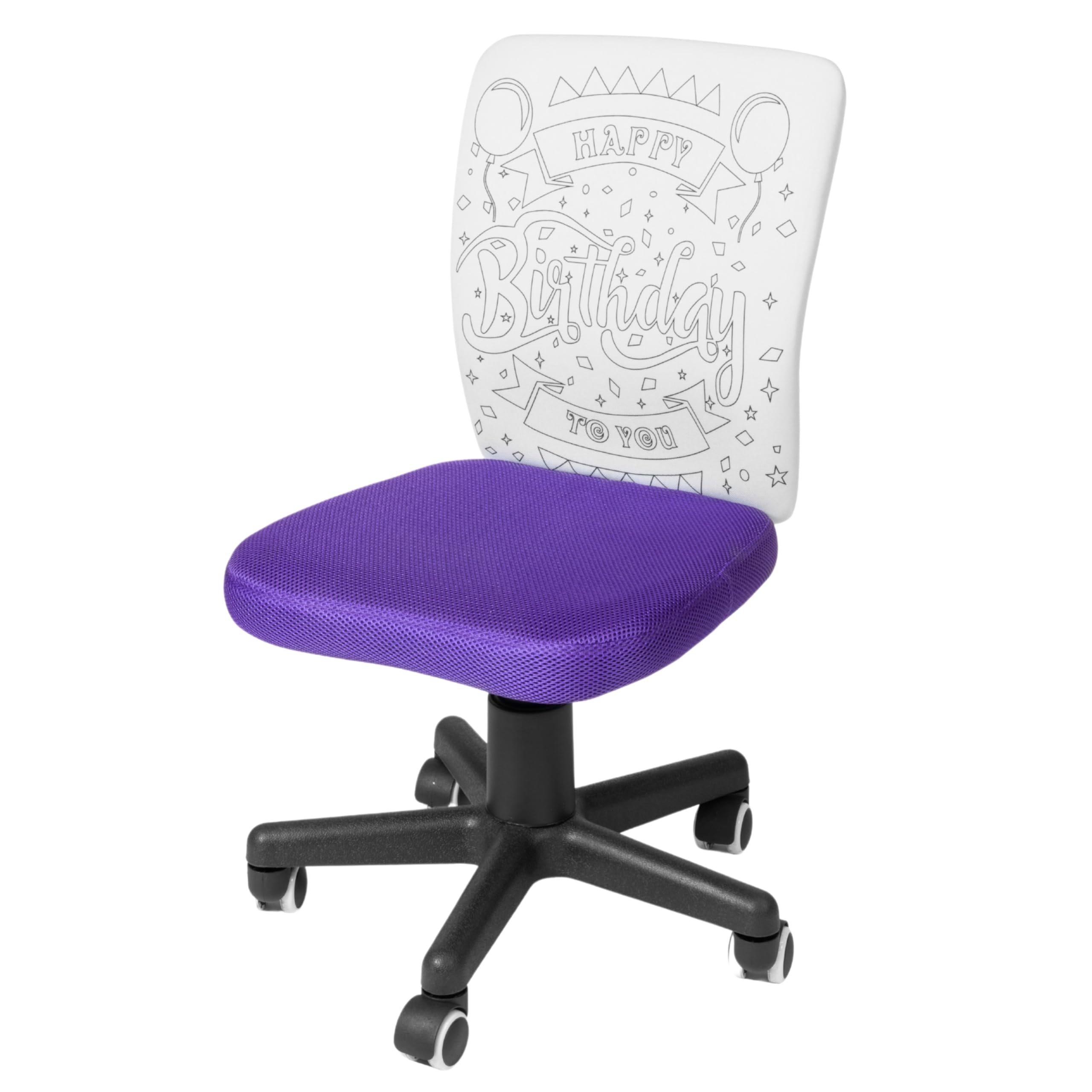 Miroytengo Silla Escritorio Infantil Pintame Cumpleaños con Rotuladores Color Morado 41x74x51 cm