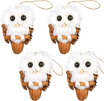 4Pcs White Owl Ornaments - Handmade Hanging Animal Ornaments, Christmas Decor - Ideal for Christmas Tree Decoration, Holiday Centerpiece, and Home Decor
