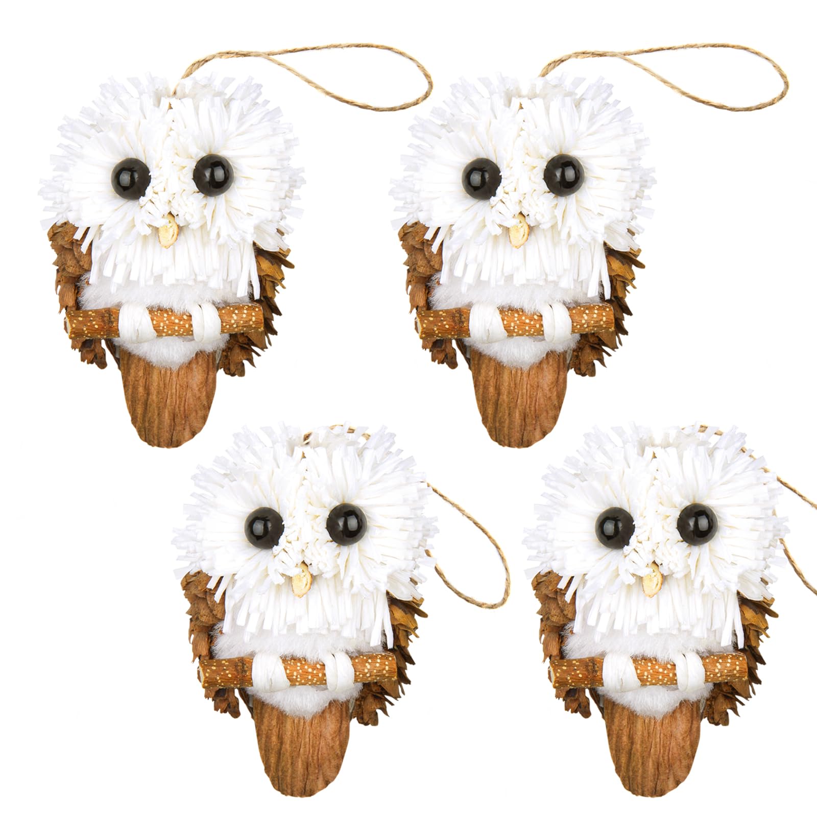 4Pcs White Owl Ornaments - Handmade Hanging Animal Ornaments, Christmas Decor - Ideal for Christmas Tree Decoration, Holiday Centerpiece, and Home Decor