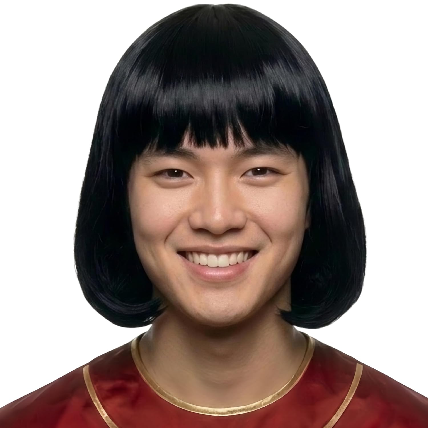 Miss U Hair Men Unisex Black Short Bob Wig with Full Bangs Halloween Costume Cosplay Funny Wigs