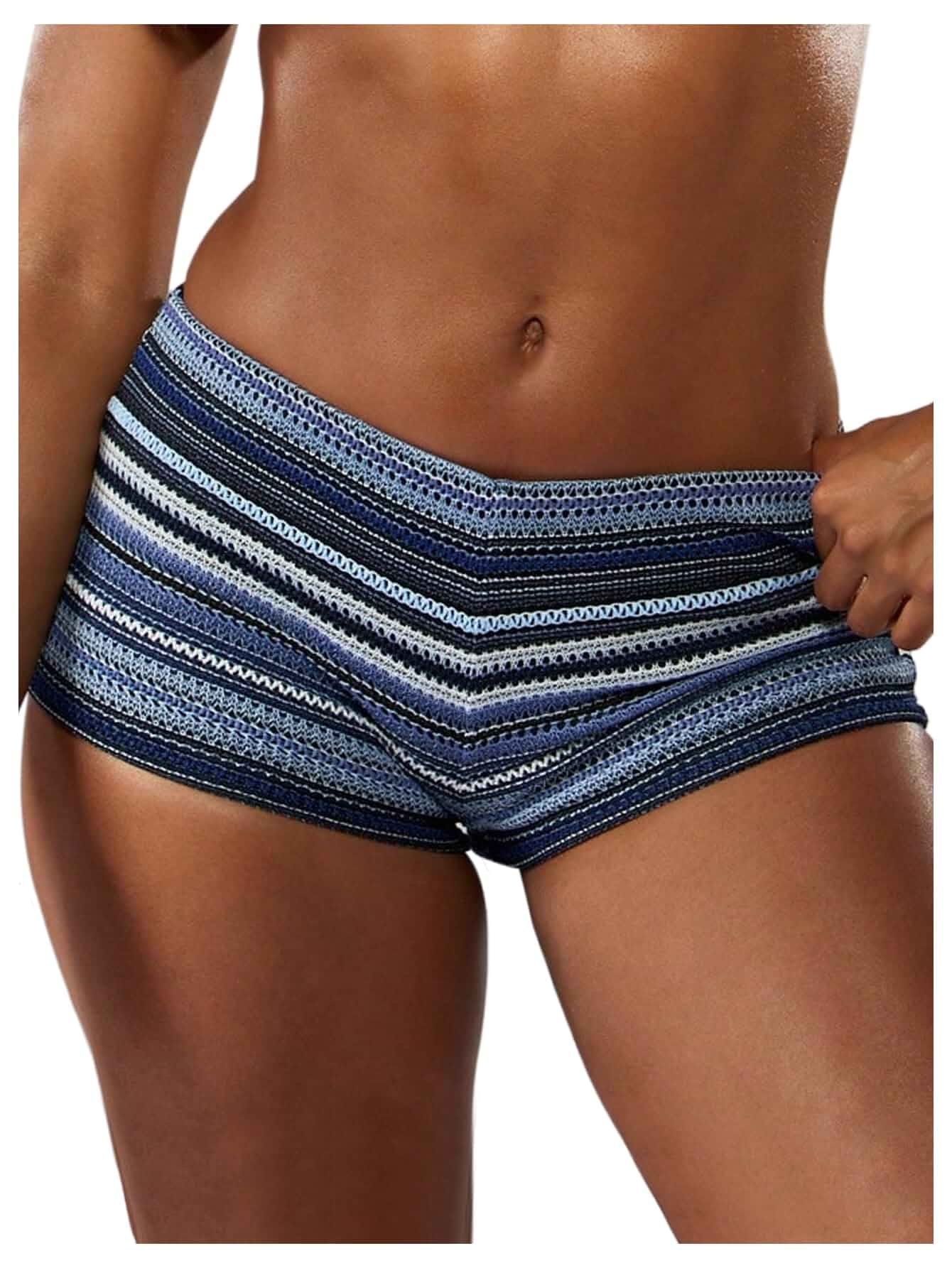 SOLY HUX Women's Knit Striped Micro Shorts Y2k Crochet Beach Mini Shorts Cover Up Shorts, Color Block, Elastic Waist, Low Rise, Cute, Summer, Festival