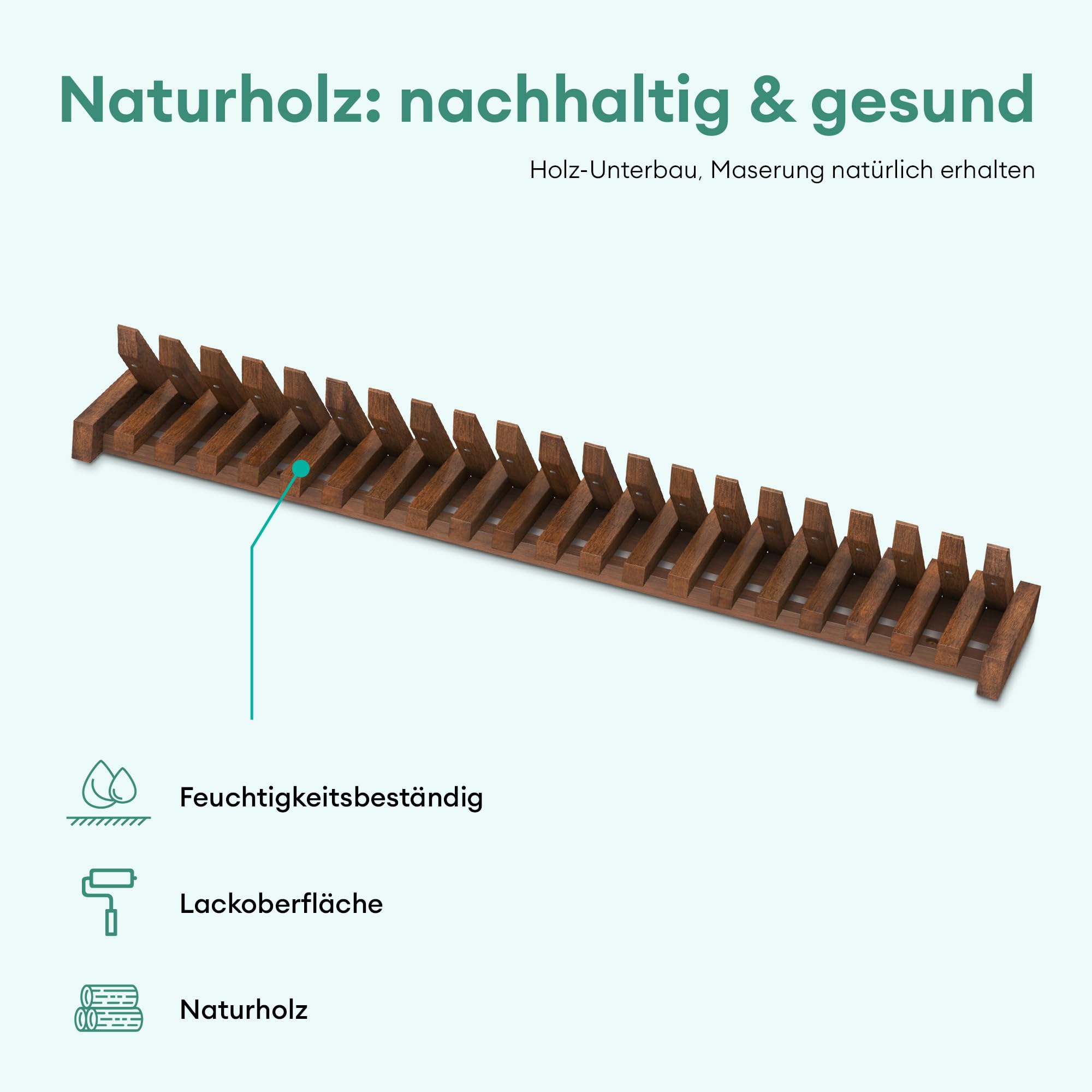 Mai & Mai Perchero Pared Madera con 14 Ganchos, 55cm, Nogal, Twigro-01