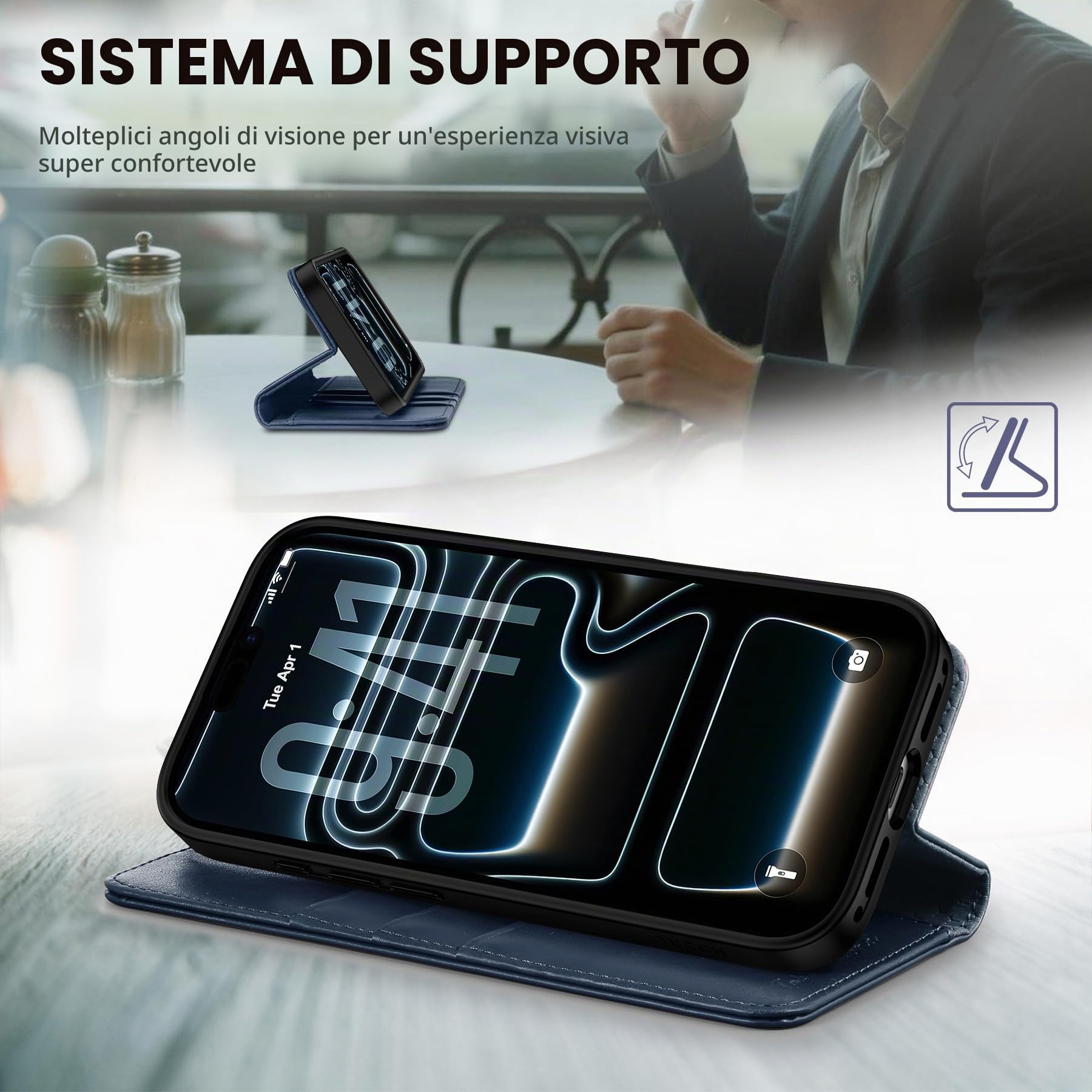TUCCH Custodia Libro per iPhone 17 Pro 6,3" 5G 2025, Blu | RFID Blocking, Portafoglio Pelle Sintetica TPU, Flip Caso Libro, Funzione Supporto, 3 Slot per Schede