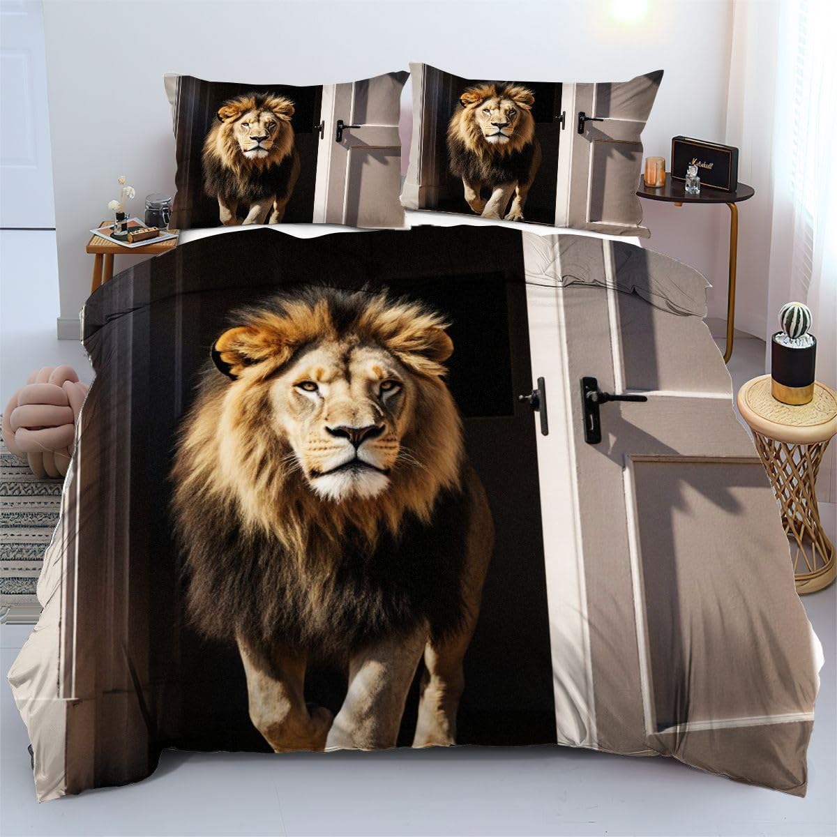 Linge de lit de haute qualité lion brun pour chambre adolescent