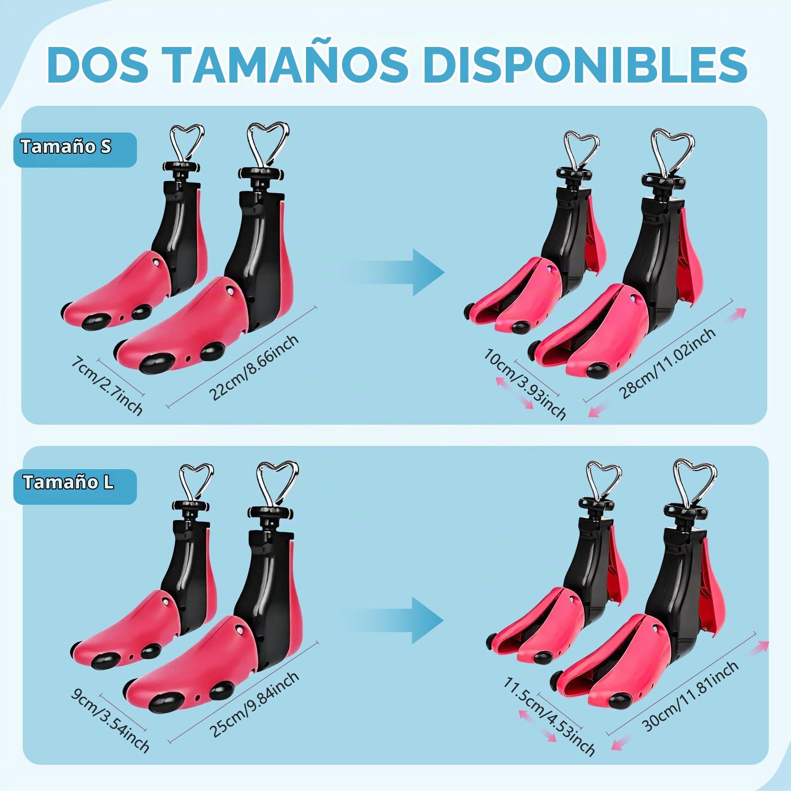 2 hormas para zapatos para hombre y mujer, 4 vías, con ancho y longitud ajustables, ancho para zapatos demasiado ajustados, zapatillas de deporte, botines, zapatos de senderismo