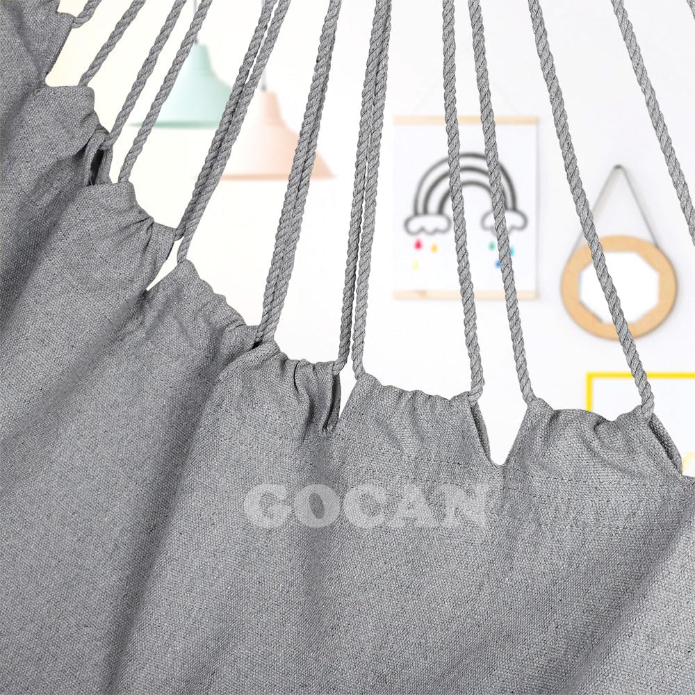GOCAN Hammock Chair Swing - 110 x 150 cm, Load 150 kg, Cotton with Metal Spread Bar, Wide Seat (Grey), Lightgrey, XXX-Large - Image 4