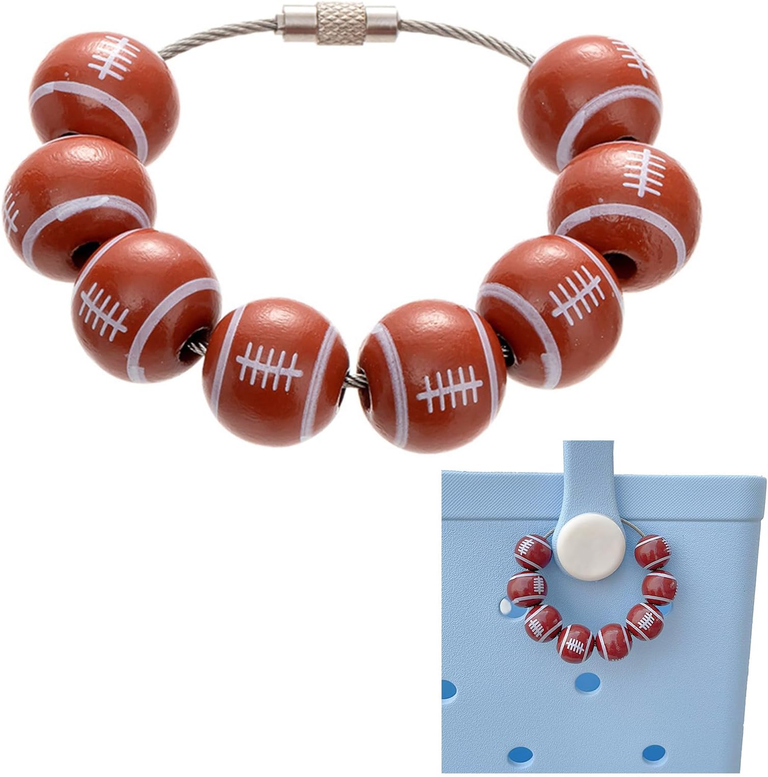 RINHOO FRIENDSHIPSports Beach Tote Bag Charms Keychain Wooden Beads Baseball Accessories Beach Tote Bag Charm Accessories