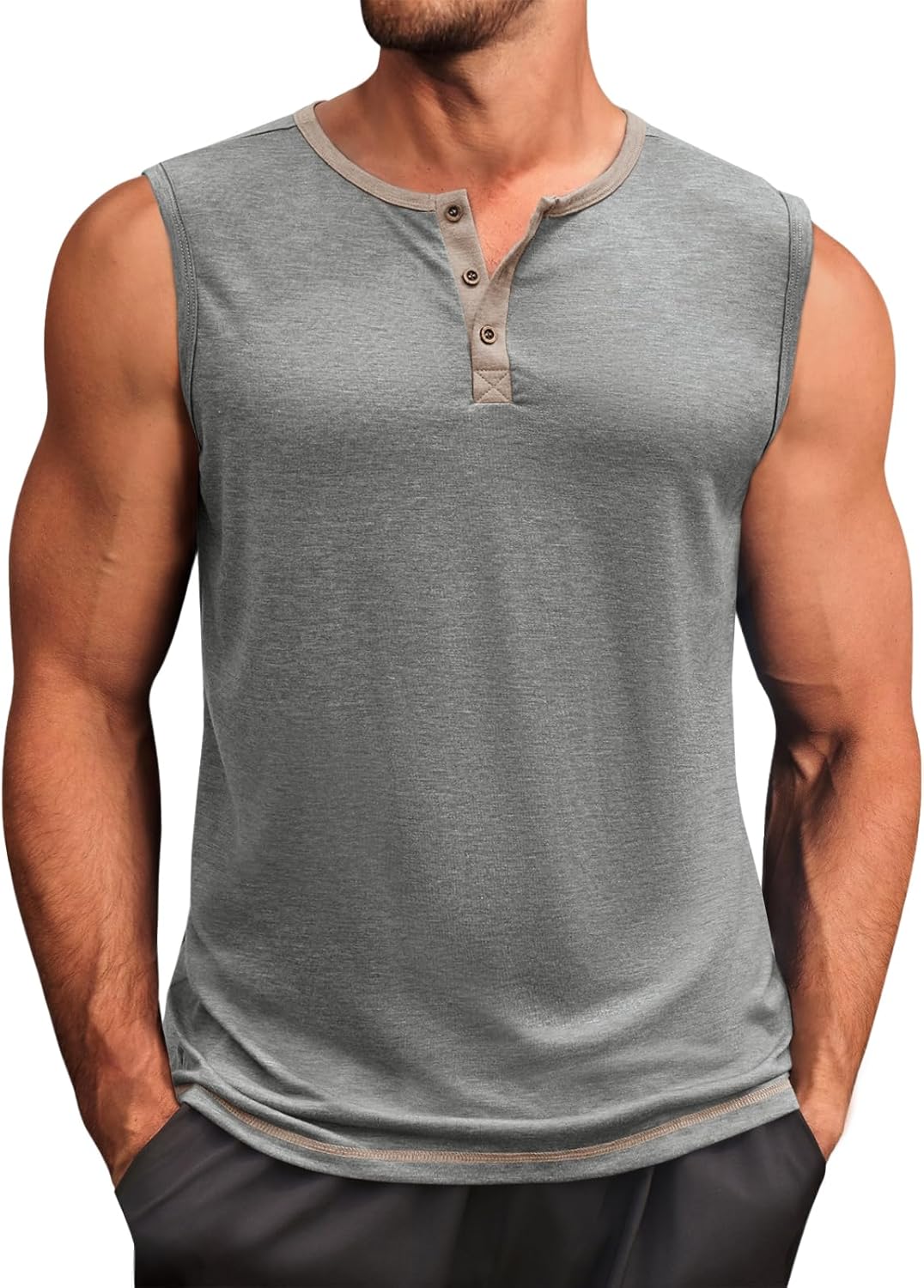 Runcati Men's Workout Tank Tops Sleeveless Gym Muscle Henley Shirt Casual Basic Summer Beach Tops