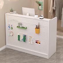 Reception Desk with Counter, Wooden Modern Front Desk, Reception Table with DIY Pegboard for Checkout, Lobby, Beauty Salon, Home Office DeskWhite,W 100 CM