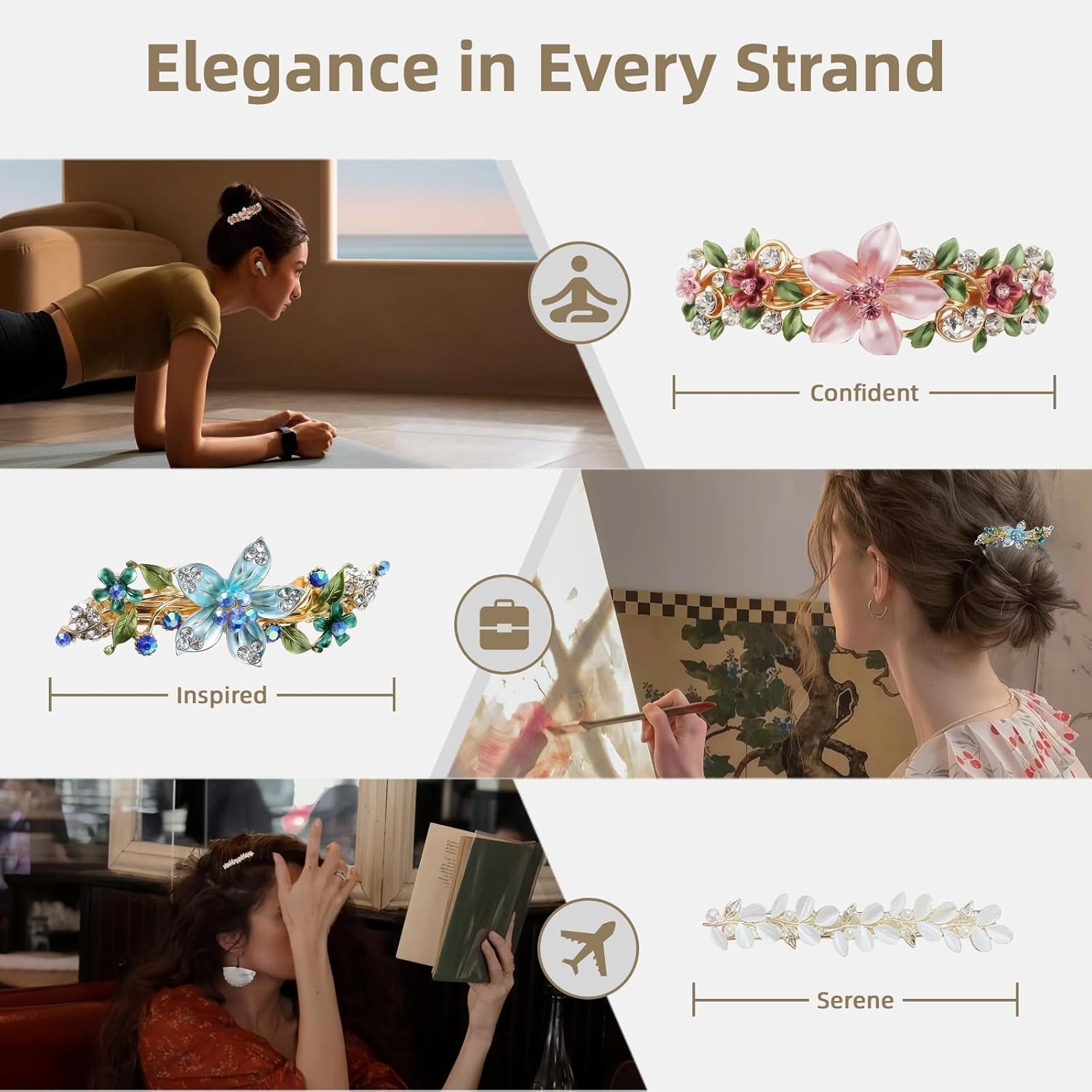 Flower Hair Clips Gift Set for Women - 3Pcs Vintage Rhinestone Barrettes for Thin & Thick Hair, Bridesmaid Hair Accessories, Teen Girl Birthday Gifts - Image 6