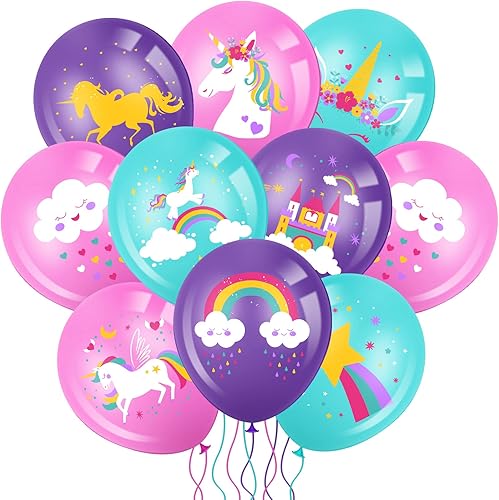 Aoriher 45 globos de látex para fiesta de cumpleaños de unicornio, kit de arco de globos arcoíris pastel, guirnaldas de columna para cumpleaños de