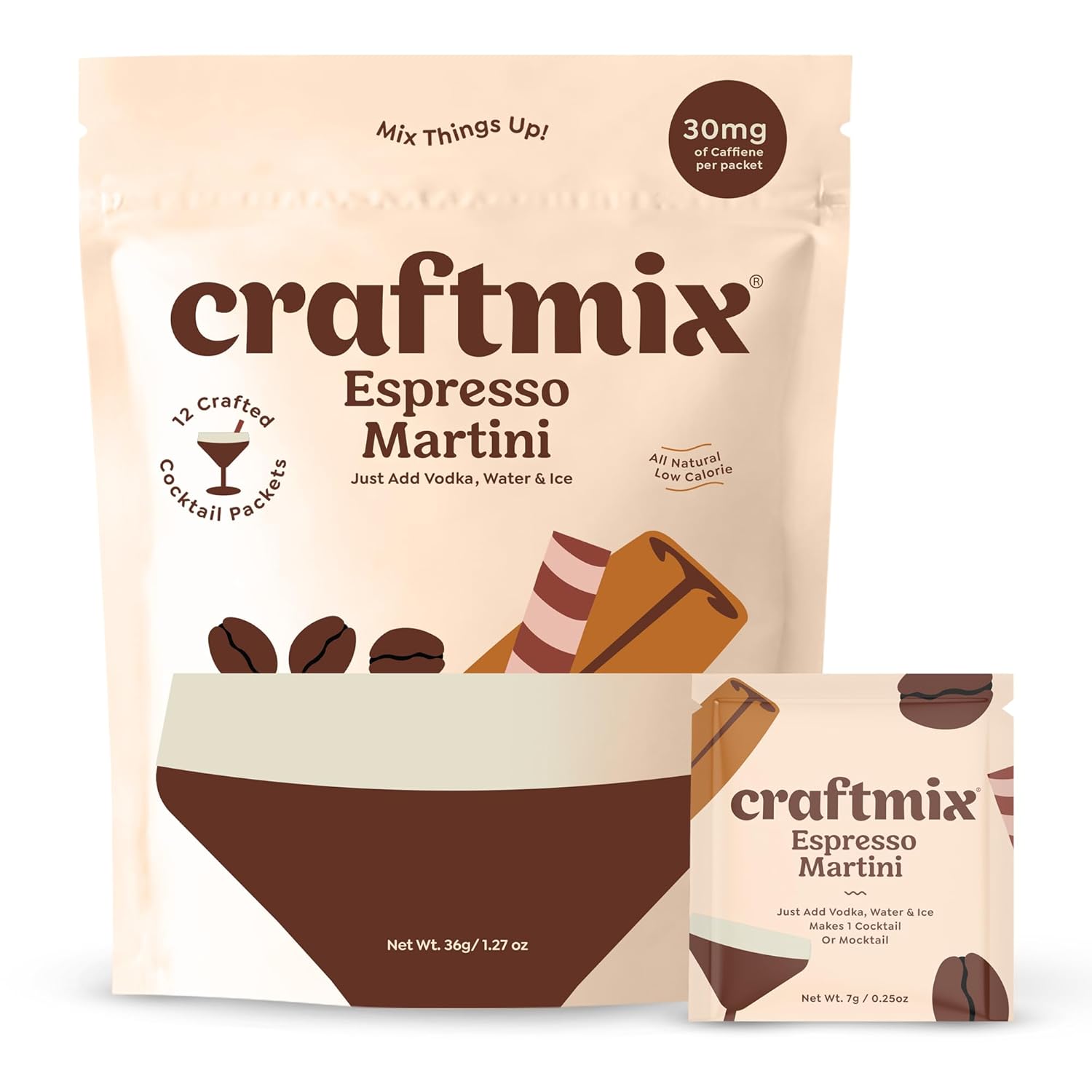 Craftmix Espresso Martini Combine, Makes 12 Drinks, Skinny Cocktail & Mocktail Drink Mixers – Instantaneous Espresso Packets – Actual Espresso Martini Combine – Vegan Low-Carb, Low-Sugar, Non-GMO, Dairy Free, Gluten Free