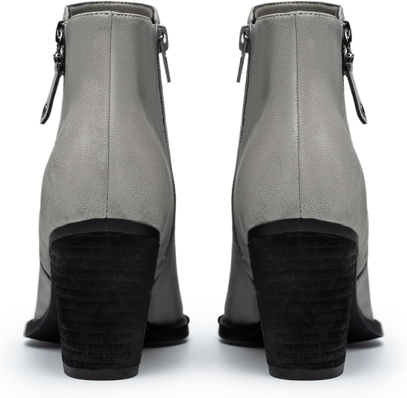 ANJOUFEMME Women's Zipper Chunky Ankle Boots, Stacked Mid Heel Dress Boots, Comfortable Short Booties 8 Grey image 4 of 8 B0D7M6HYYM