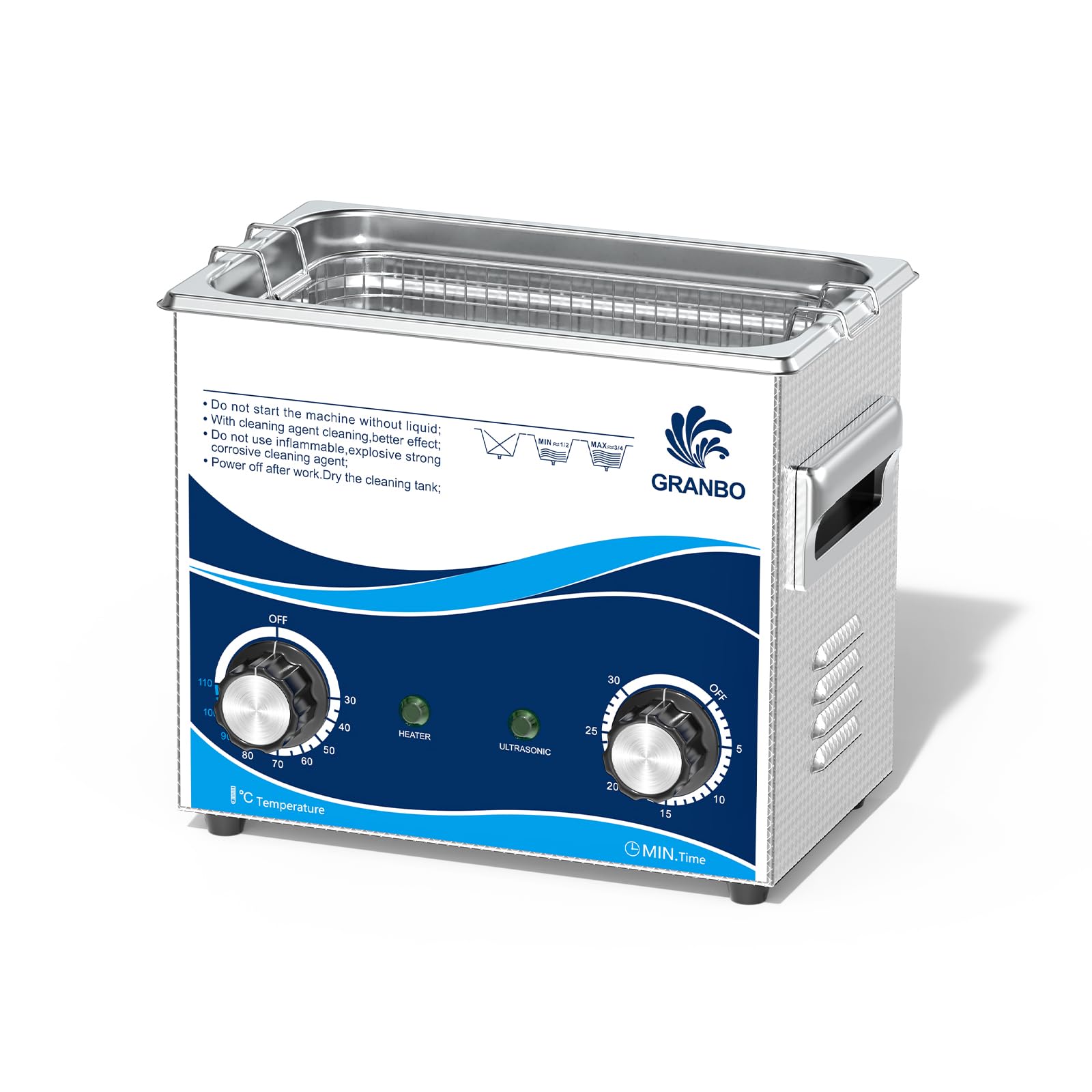 Photo 1 of Granbo Ultrasonic Cleaner 3.2L 120W Ultrasonic Jewelry Cleaner 40kHz with Heater Timer and Degassing, 110V Sonic Cleaner with Knobs, Lab Ultrasonic Cleaner for Jewelry Eyeglass Dental Parts Cleaning