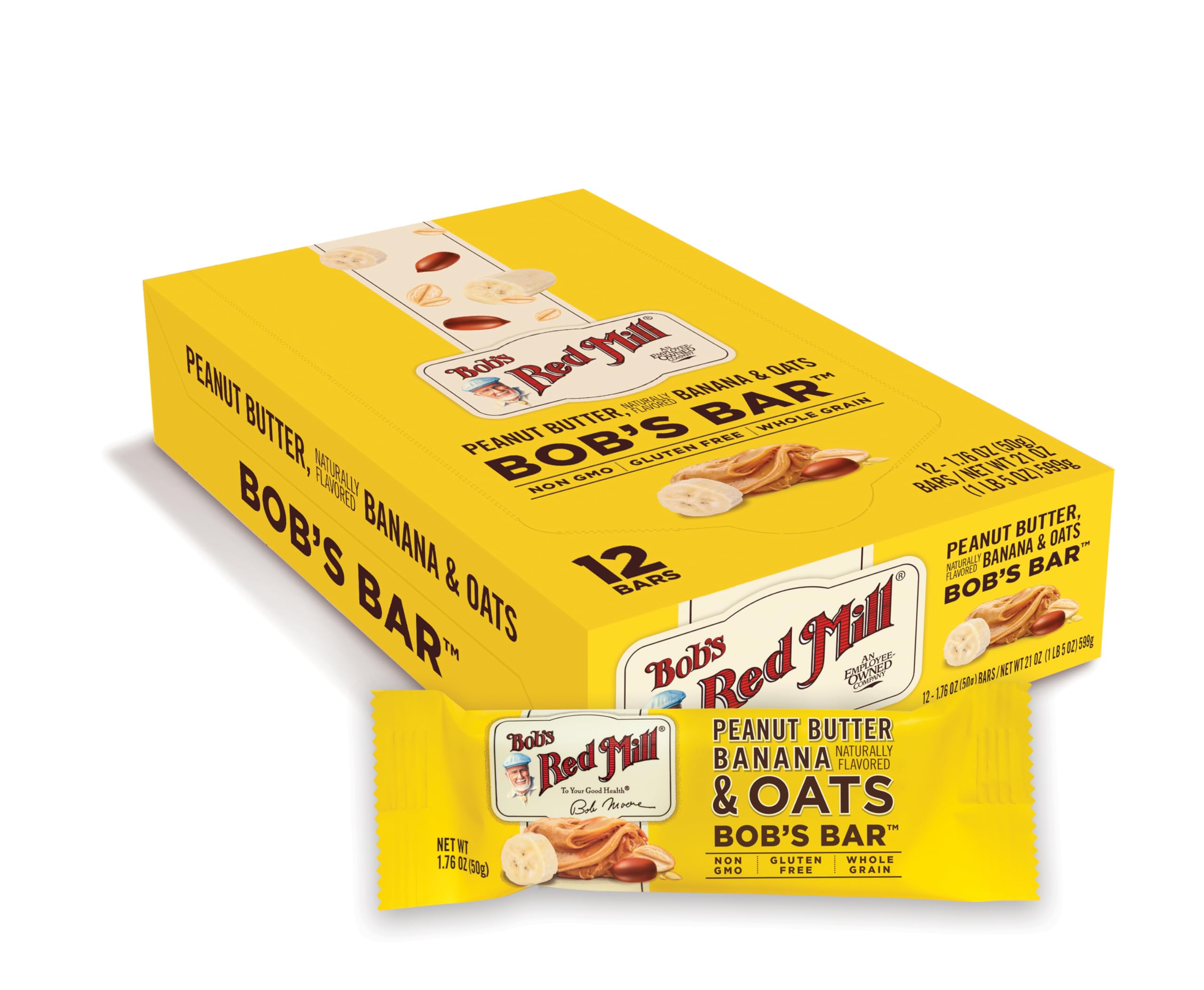 Peanut Butter Banana & Oats Snack Bar by Bob's Red Mill – 12 bars (1.76 oz each), No Color, Pack of 12, Model BRM08902