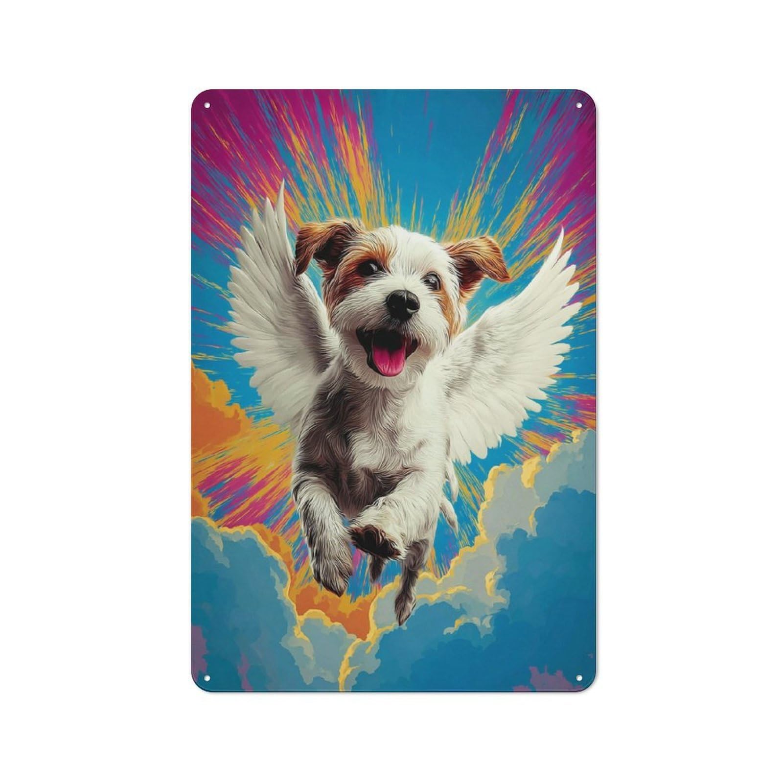 Junmoney Angel Dog Soaring Skyward Vintage Tin Sign 30X20cm With For Bar Or Restaurant, For Kitchen, Dining Room And Home Bar Wall Decor