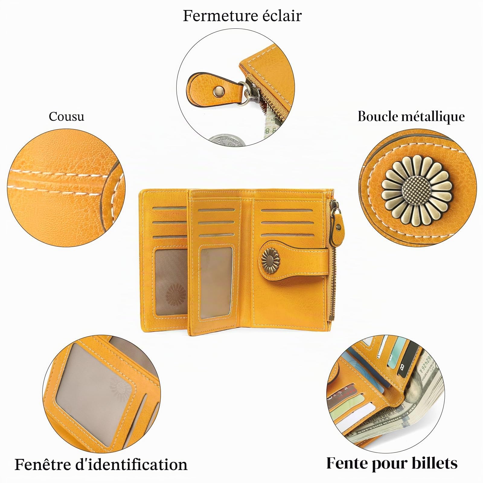 SENDEFN Portefeuille Femme Cuir Porte Monnaie Femmes Porte-Cartes Portefeuille Zippé Femmes avec 16 Emplacements pour Cartes Anti RFID Portefeuilles