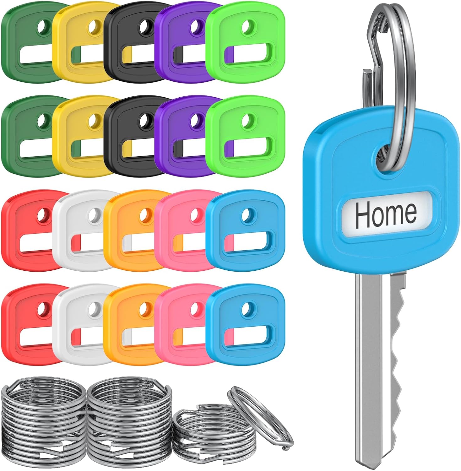 Uniclife 20 Pcs Key Covers Caps, 1" Key Identifiers with Labels, Soft Stretchy Key Covers for House Key, Cute Key Head Protectors for Standard Keys (Not for Odd-Shaped Keys), 10 Colors