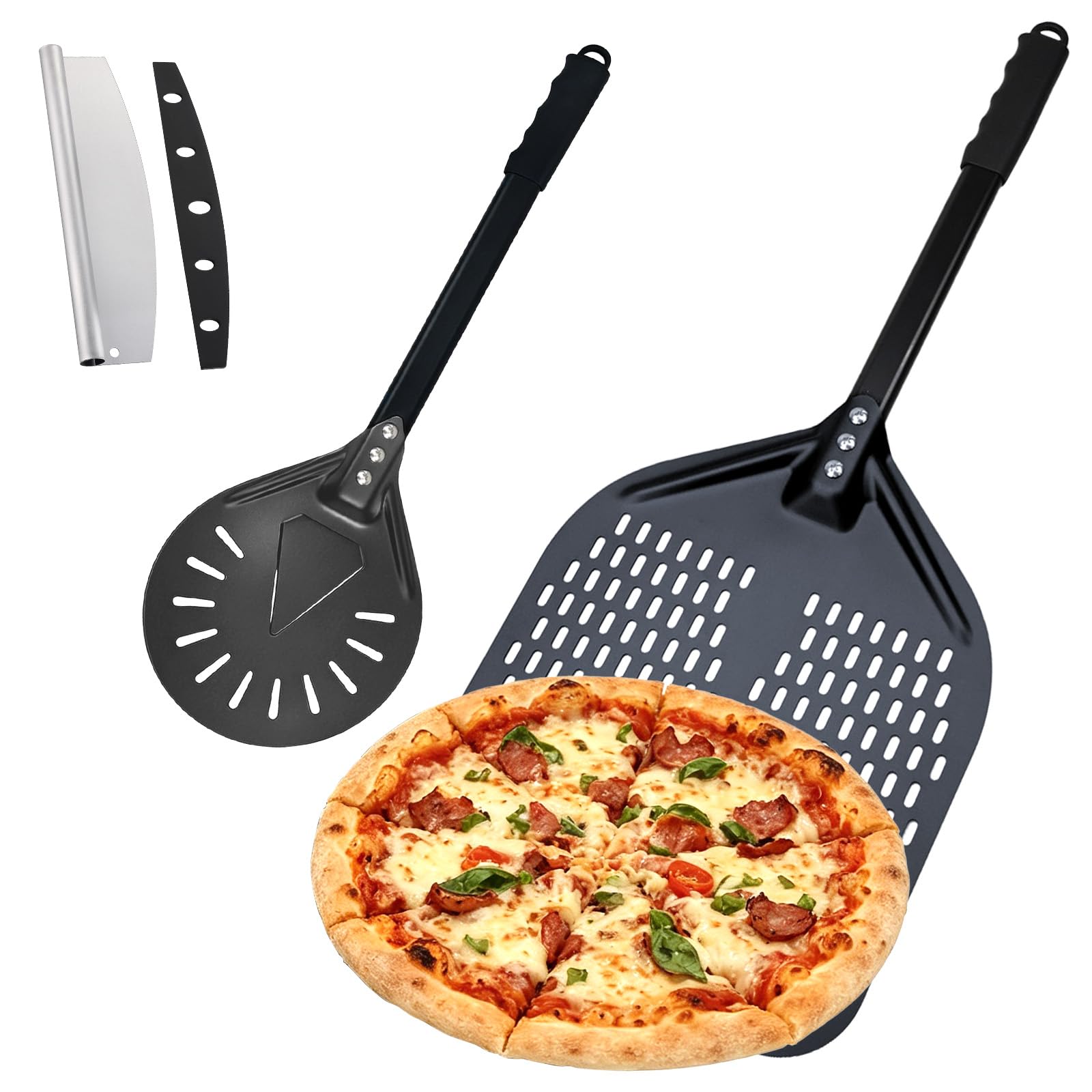 3 Pizzaschieber Perforiert Set, 12 zoll Pizza Schieber 7 zoll Pizzaschaufel
