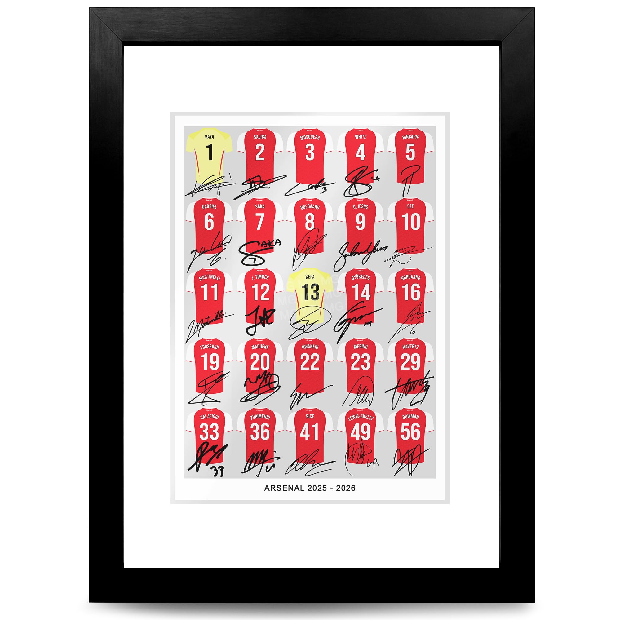 Arsenal Team Squad 2025-2026 Signed Poster Print Framed Picture Photo Autograph Gift 25/26 Rice Odegaard Saka Gyokeres Eze (A4 Framed & Mounted Squad) โ image 1