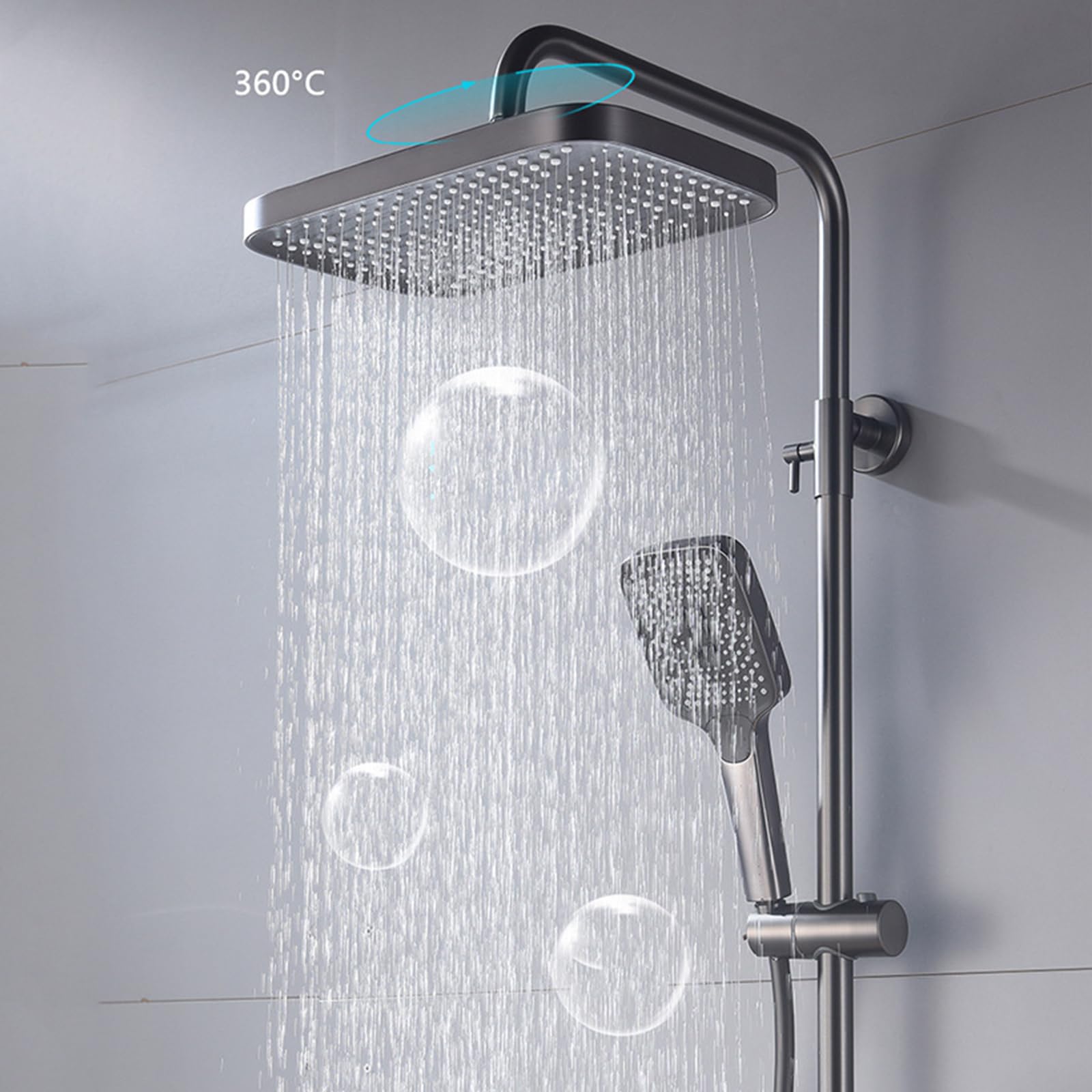Sistema Doccia a Vista, Set di rubinetti per Bagno Grigio, soffione Regolabile in Altezza con soffione, doccetta per Vasca a Cascata e doccetta per Bidet