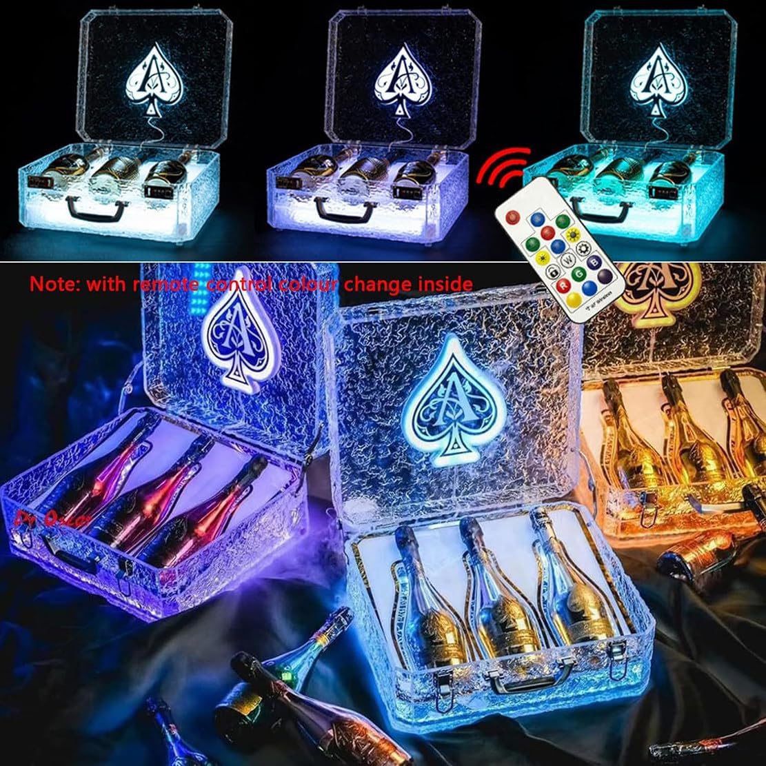 NYMFEA LED Champagne Bottle Presenter with Remote Control Control Light Change Color Bottle, 7 Color Lights, Champagne Bottle Carrier Case, for Night Club Party Lounge Bar
