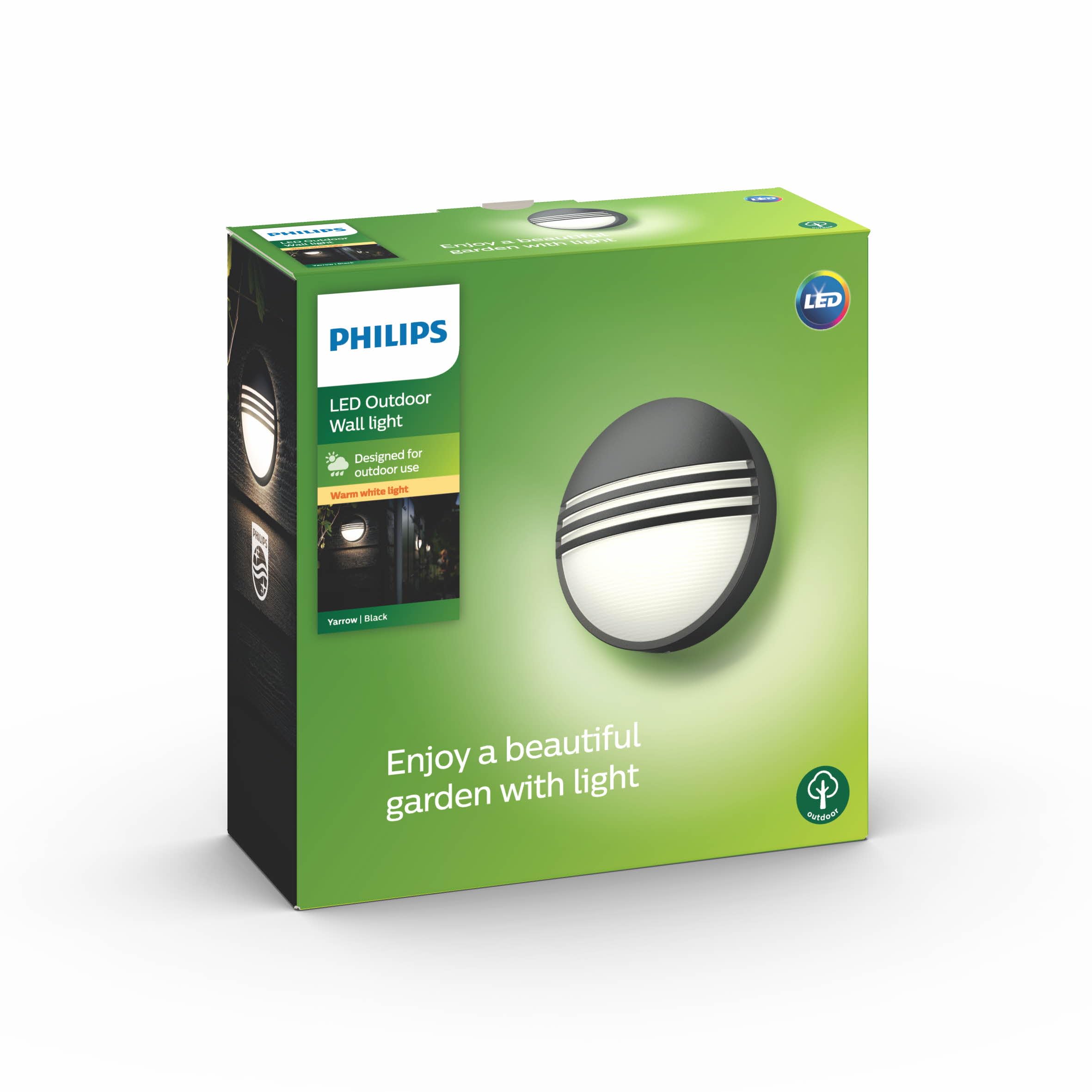 Philips luminaire extérieur LED applique murale noire Yarrow lumière blanc chaud