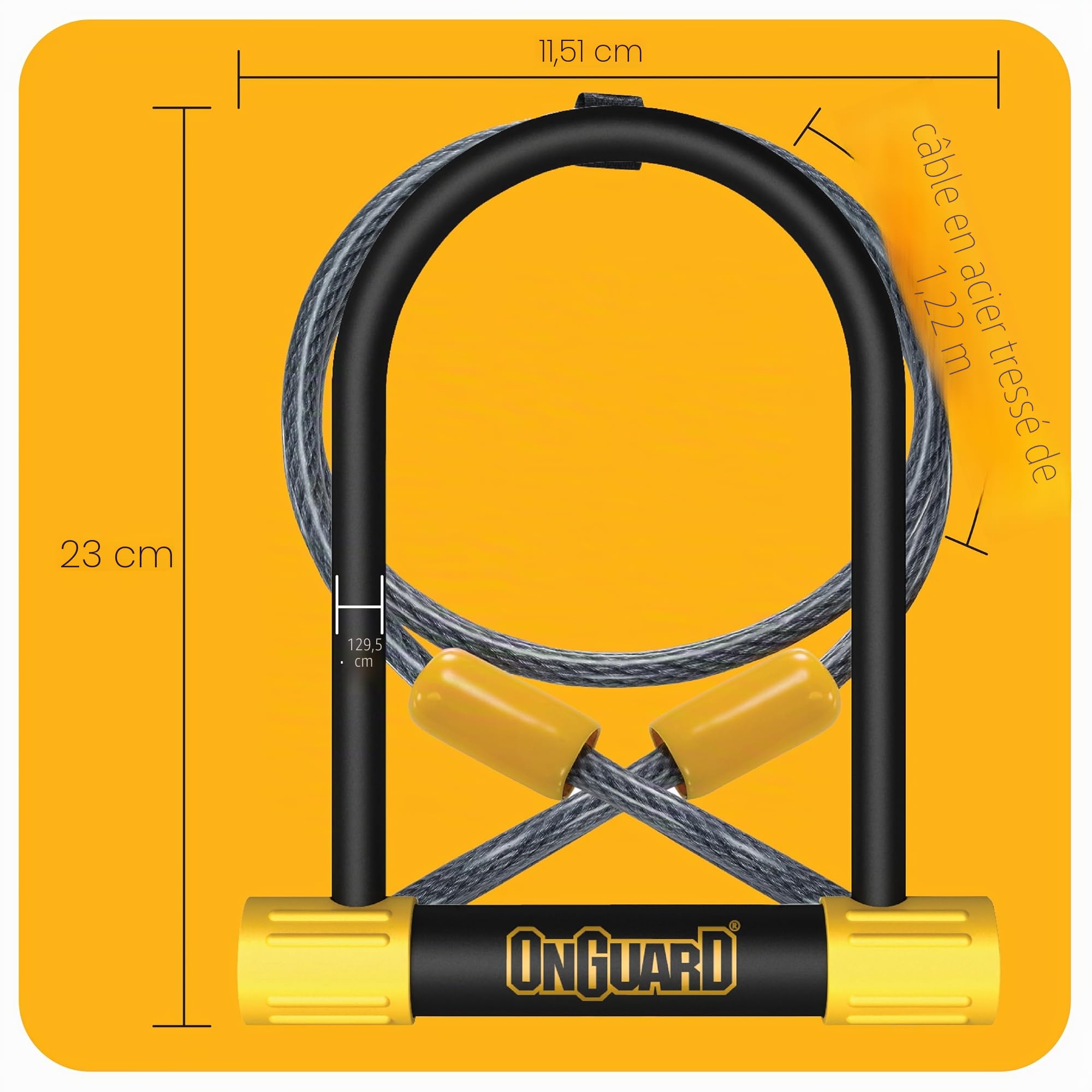Onguard Bulldog DT Antivol 115 mm x 230 mm x 13 mm + 120 cm x 10 mm