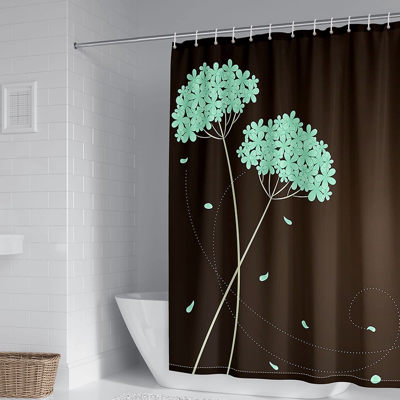 Rideau de douche 165x200cm polyester fleurs cyan anti moisissure