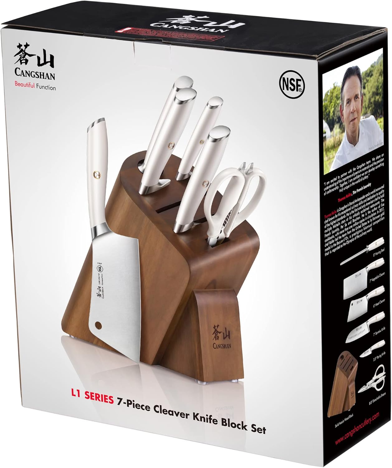 Cangshan L1 Series 7-Piece Cleaver Knife Block Set, Forged German Steel, White, 1027129 - Image 9