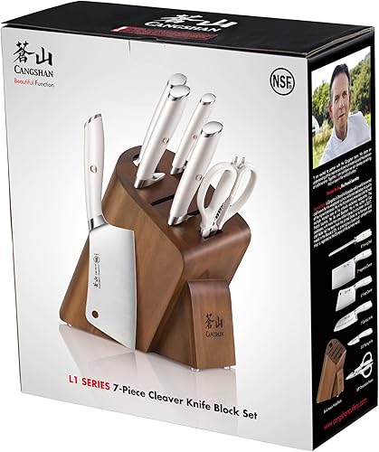 Miniatura 9 de Cangshan Serie L1 1027129 - Juego de bloques de cuchillos de cuchilla, acero alemán forjado, blanco, 7 piezas