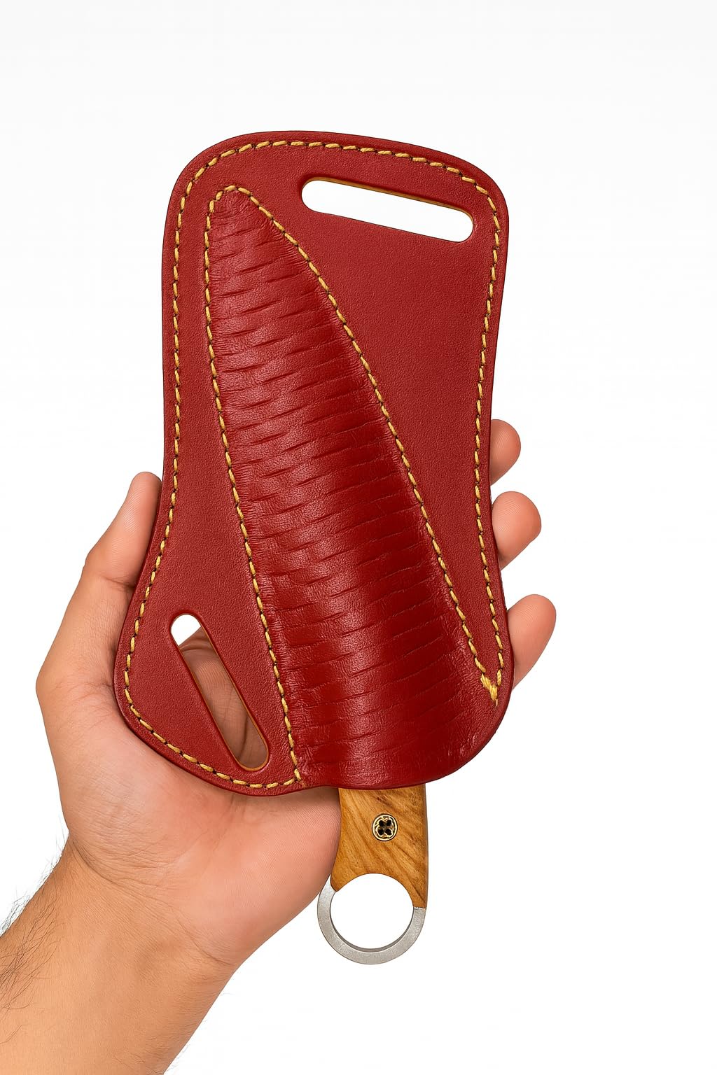 Hunting Knife, Stainless Steel Blade and Olive Wood Handle - Blacksmith Made Camping Knifes - Bushcraft Knives- Survival Knife with Leather Cover. (HK-128)