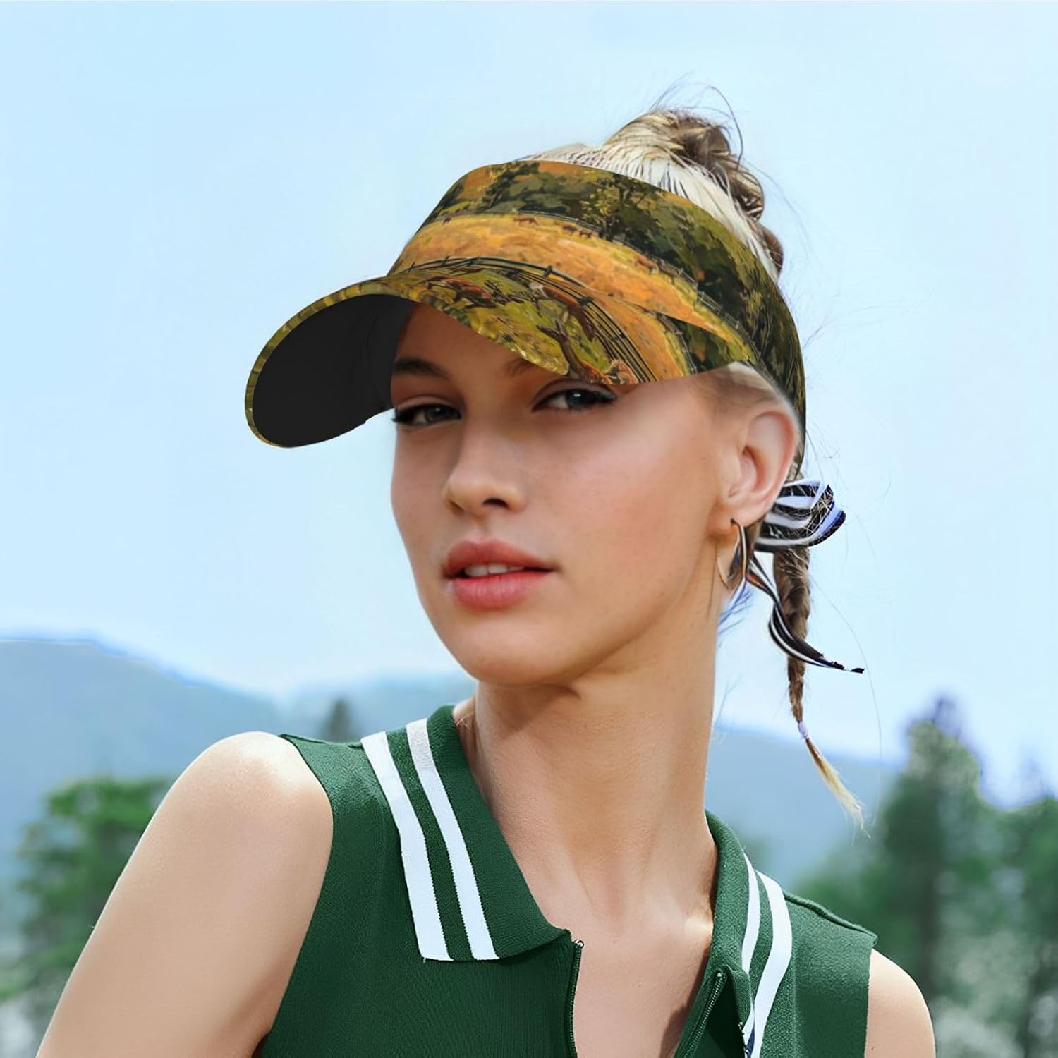 Farm with Deer Print Sport Sun Visor Hats Adjustable Empty Top Baseball Cap Women and Men Sun Visor Hat Black